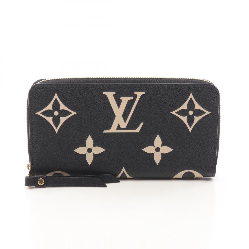 Louis Vuitton Zippy Wallet Bicolor Monogram Empreinte Round Leather Beige Black